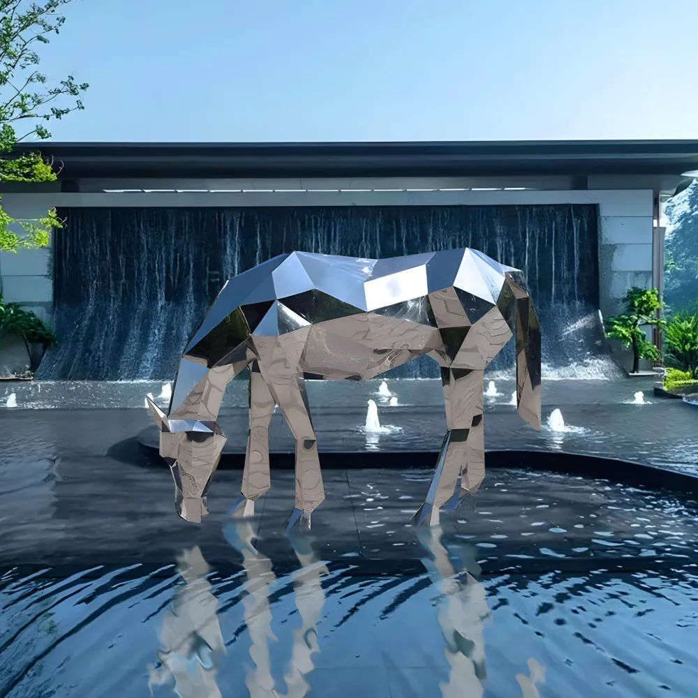 Statues & Sculptures Wildlife|Horses-Horse 130cm Geometric Metal Garden Sculpture