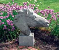Statues & Sculptures Horses-Horse's Head Stone Garden Ornament