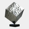 Statues & Sculptures Table Top|Abstract-Hyper Cube 75cm Silver Metal Indoor Sculpture