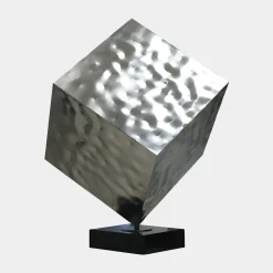 Statues & Sculptures Table Top|Abstract-Hyper Cube 75cm Silver Metal Indoor Sculpture