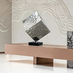 Statues & Sculptures Table Top|Abstract-Hyper Cube 75cm Silver Metal Indoor Sculpture