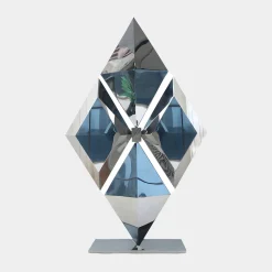 Statues & Sculptures Floor Standing|Low Poly-Hyper Prism 103cm Silver Geometric Metal Indoor Sculpture