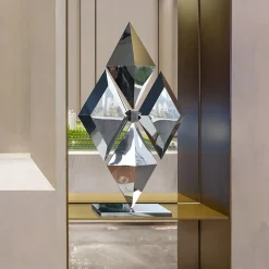 Statues & Sculptures Floor Standing|Low Poly-Hyper Prism 103cm Silver Geometric Metal Indoor Sculpture