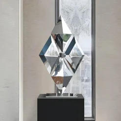 Statues & Sculptures Floor Standing|Low Poly-Hyper Prism 103cm Silver Geometric Metal Indoor Sculpture