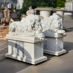 Statues & Sculptures Lions|Modern-Imperial Lion 120cm White Marble Garden Statue