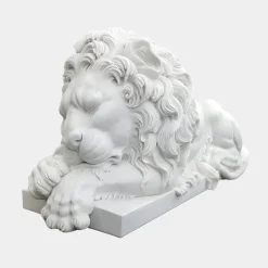 Statues & Sculptures Lions|Modern-Imperial Lion 100cm White Marble Garden Statue
