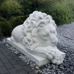 Statues & Sculptures Lions|Modern-Imperial Lion 100cm White Marble Garden Statue