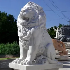 Statues & Sculptures Lions|Modern-Imperial Lion 150cm White Marble Garden Statue