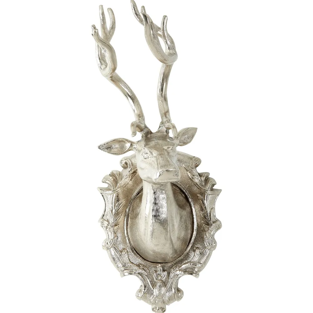 Statues & Sculptures Wall Art|Animals-Imperial Stag 65cm Silver Metal Wall Sculpture