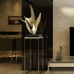 Statues & Sculptures Table Top|Abstract-Infinite Bloom 71cm Gold Metal Indoor Sculpture