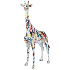 Statues & Sculptures Floor Standing|Animals-Inked Giraffe 100cm Multicolour Resin Indoor Sculpture