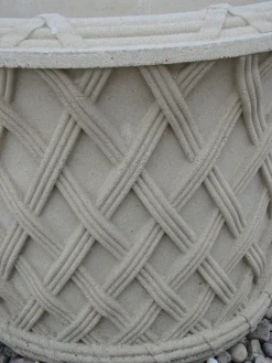 Statues & Sculptures Large|Round-Jardinier Basket Weave 45cm Stone Garden Planter