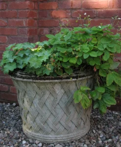 Statues & Sculptures Large|Round-Jardinier Basket Weave 40cm Stone Garden Planter