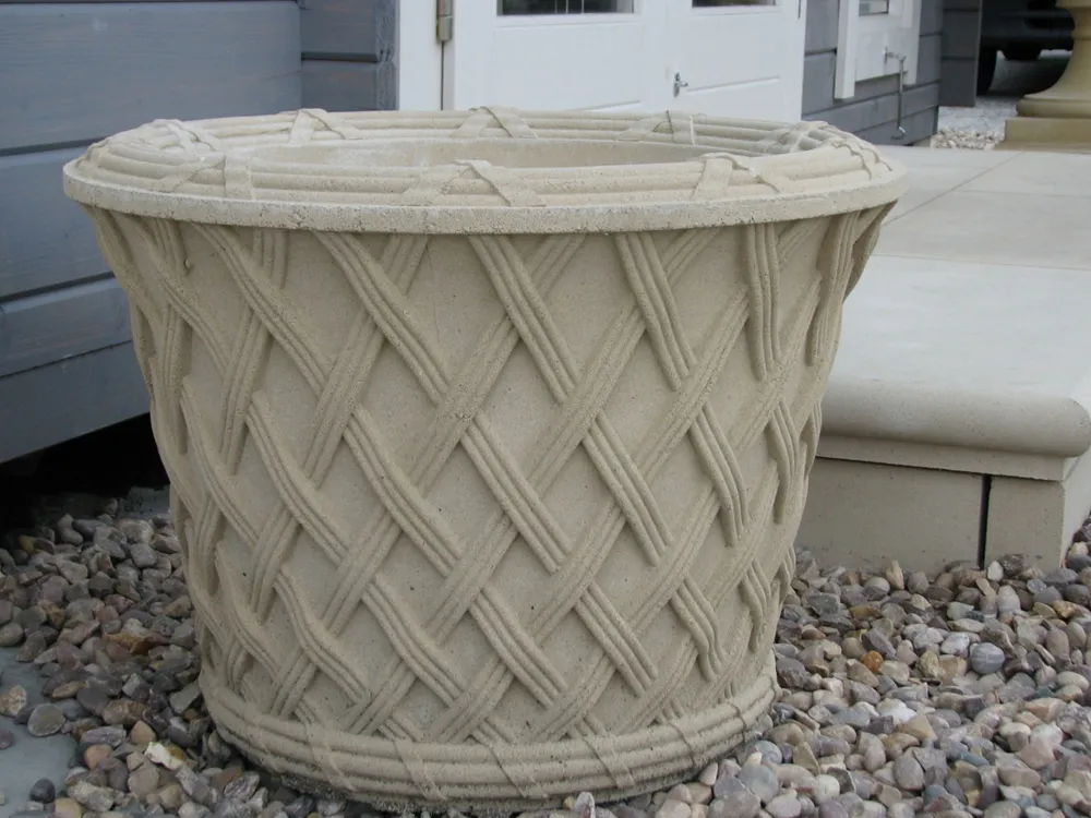 Statues & Sculptures Large|Round-Jardinier Basket Weave 40cm Stone Garden Planter
