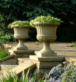 Statues & Sculptures Large|Round-Kensington Urn Stone Garden Planter on Plinth