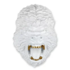 Statues & Sculptures Wall Art|Animals-King Gorilla 43cm White Resin Wall Sculpture