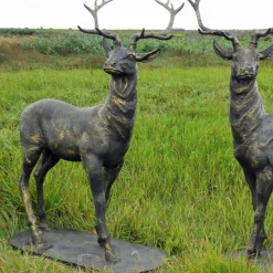 Statues & Sculptures Stags & Deers-Large Life Size Pair of Bronze Stags Sculptures - Deer Garden Ornaments