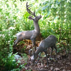 Statues & Sculptures Stags & Deers-Large Stag & Doe Deer Bronze Garden Statues