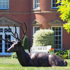 Statues & Sculptures Stags & Deers-Laying Deer Stag Bronze Metal Garden Statue