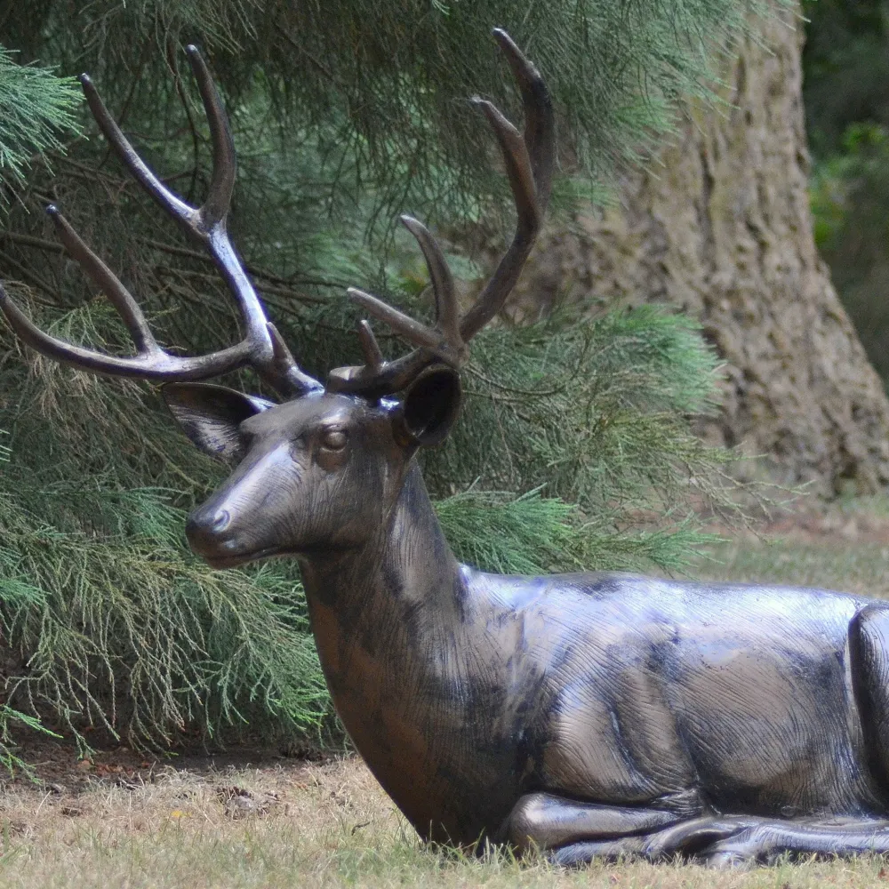 Statues & Sculptures Stags & Deers-Laying Deer Stag Bronze Metal Garden Statue