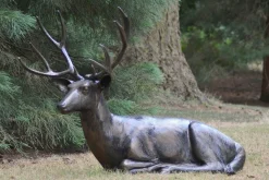 Statues & Sculptures Stags & Deers-Laying Deer Stag Bronze Metal Garden Statue