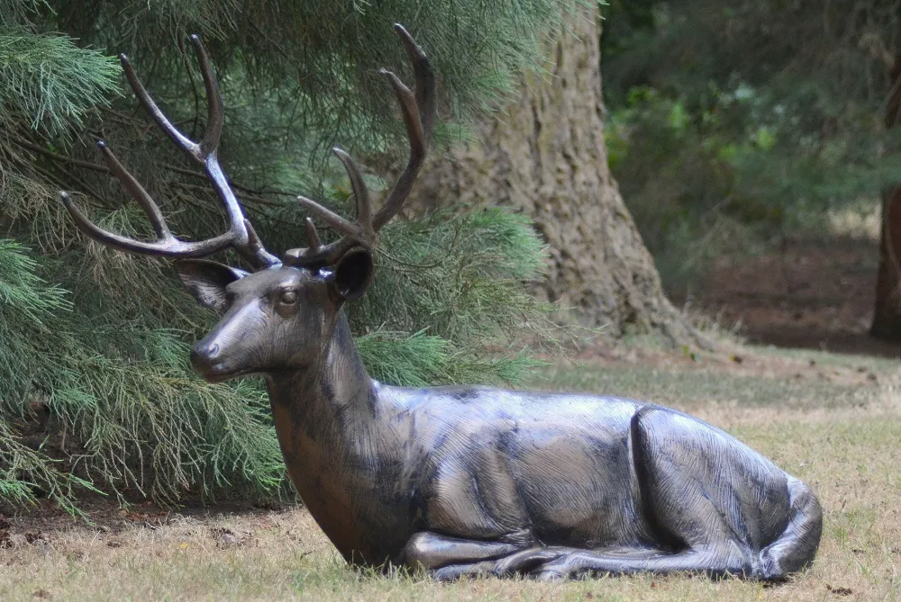 Statues & Sculptures Stags & Deers-Laying Deer Stag Bronze Metal Garden Statue