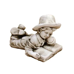 Statues & Sculptures Children-Laying Reading Boy 36cm Stone Resin Garden Statue