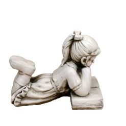 Statues & Sculptures Children-Laying Reading Girl 34cm Stone Resin Garden Statue