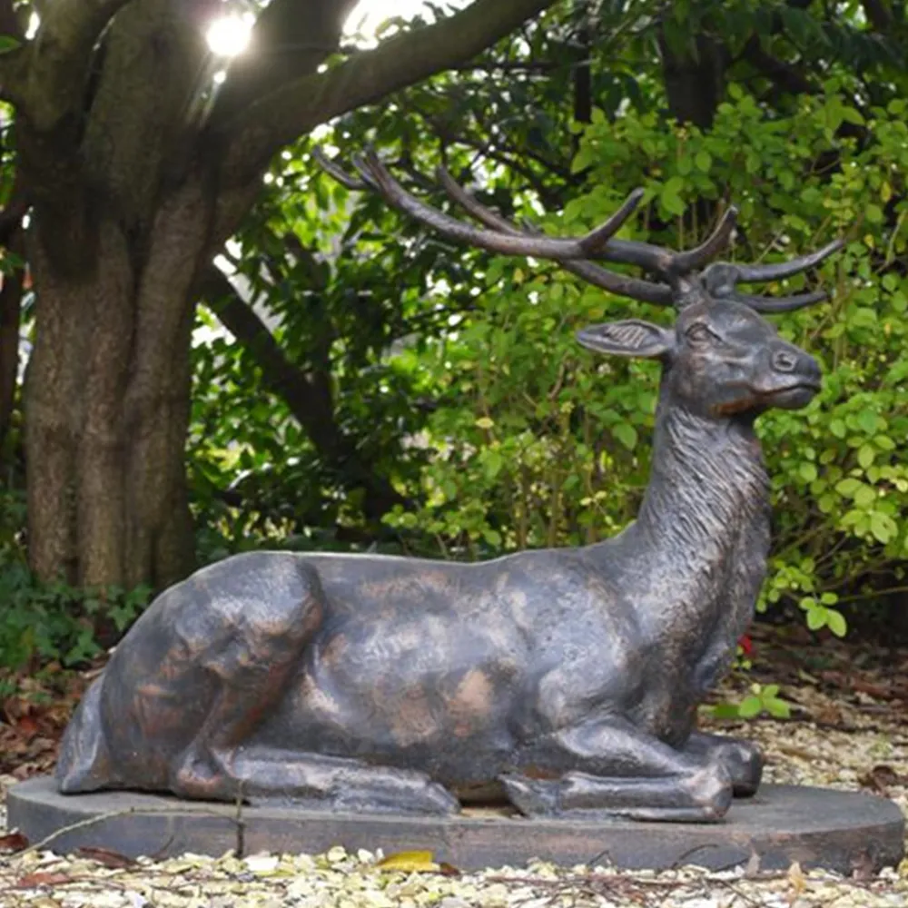 Statues & Sculptures Stags & Deers-Laying Stag Life-Size Bronze Metal Garden Statue