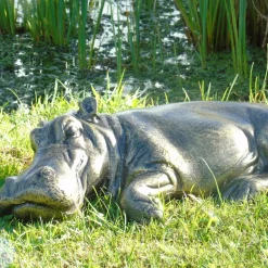 Statues & Sculptures Wildlife-Lazy Hippo Bronze Metal Garden Statue