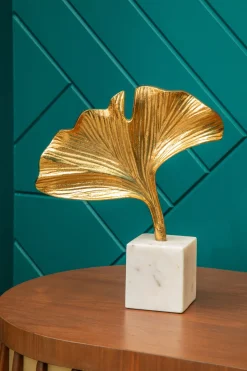 Statues & Sculptures Table Top|Contemporary-Leaf of Light 30cm Gold Metal Indoor Sculpture