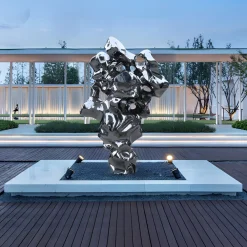 Statues & Sculptures Floor Standing|Abstract-Liquid Mirage 155cm Silver Metal Garden Sculpture