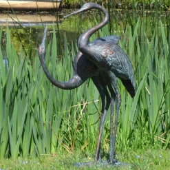 Statues & Sculptures Cranes-Love Cranes Aged Bronze Garden Ornament