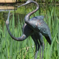 Statues & Sculptures Cranes-Love Cranes Aged Bronze Garden Ornament