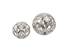 Statues & Sculptures Table Top|Abstract-Lumi Spheres 21cm Silver Metal Indoor Sculptures