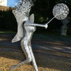Statues & Sculptures Fairies-Luna Fairy Metal Wire Garden Sculpture