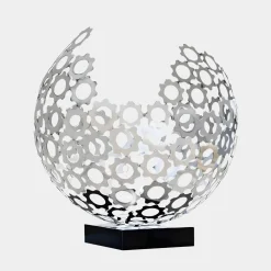 Statues & Sculptures Table Top|Abstract-Lunar Sphere 48cm Silver Metal Indoor Sculpture