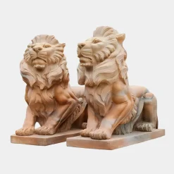 Statues & Sculptures Lions|Modern-Majestic Lion 100cm Yellow Marble Garden Statue