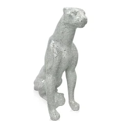Statues & Sculptures Floor Standing|Animals-Majestic Panther 80cm Silver Resin Indoor Sculpture