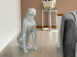 Statues & Sculptures Floor Standing|Animals-Majestic Panther 80cm Silver Resin Indoor Sculpture