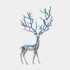 Statues & Sculptures Wildlife|Stags & Deers-Majestic Stag 258cm Silver Metal Garden Sculpture
