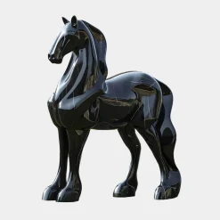 Statues & Sculptures Horses|Contemporary-Midnight Stallion 200cm Black Marble Garden Statue