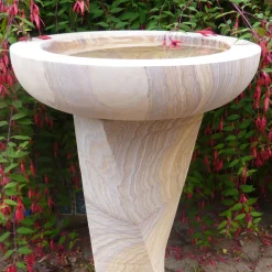 Statues & Sculptures Bird Baths-Modern Twisting Rainbow Sandstone Birdbath - Garden Bird Bath