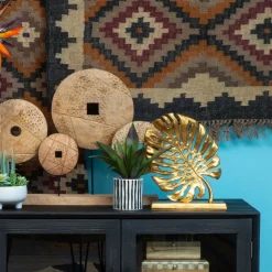 Statues & Sculptures Table Top|Contemporary-Monsera Leaf 37cm Gold Metal Indoor Sculpture