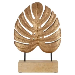 Statues & Sculptures Table Top|Contemporary-Monsera Leaf 45cm Gold Wood Indoor Sculpture