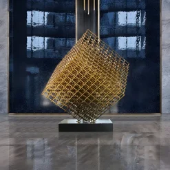 Statues & Sculptures Floor Standing|Abstract-Multiverse 150cm Gold Geometric Metal Garden Sculpture