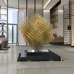 Statues & Sculptures Floor Standing|Abstract-Multiverse 150cm Gold Geometric Metal Garden Sculpture