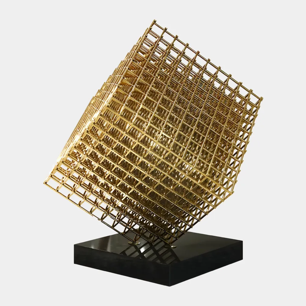 Statues & Sculptures Table Top|Floor Standing-Multiverse 100cm Gold Geometric Metal Garden Sculpture