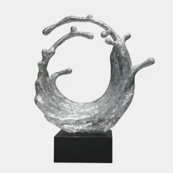Statues & Sculptures Floor Standing|Abstract-Oceanic Wave 117cm Silver Metal Indoor Sculpture