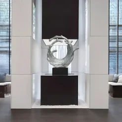 Statues & Sculptures Floor Standing|Abstract-Oceanic Wave 117cm Silver Metal Indoor Sculpture